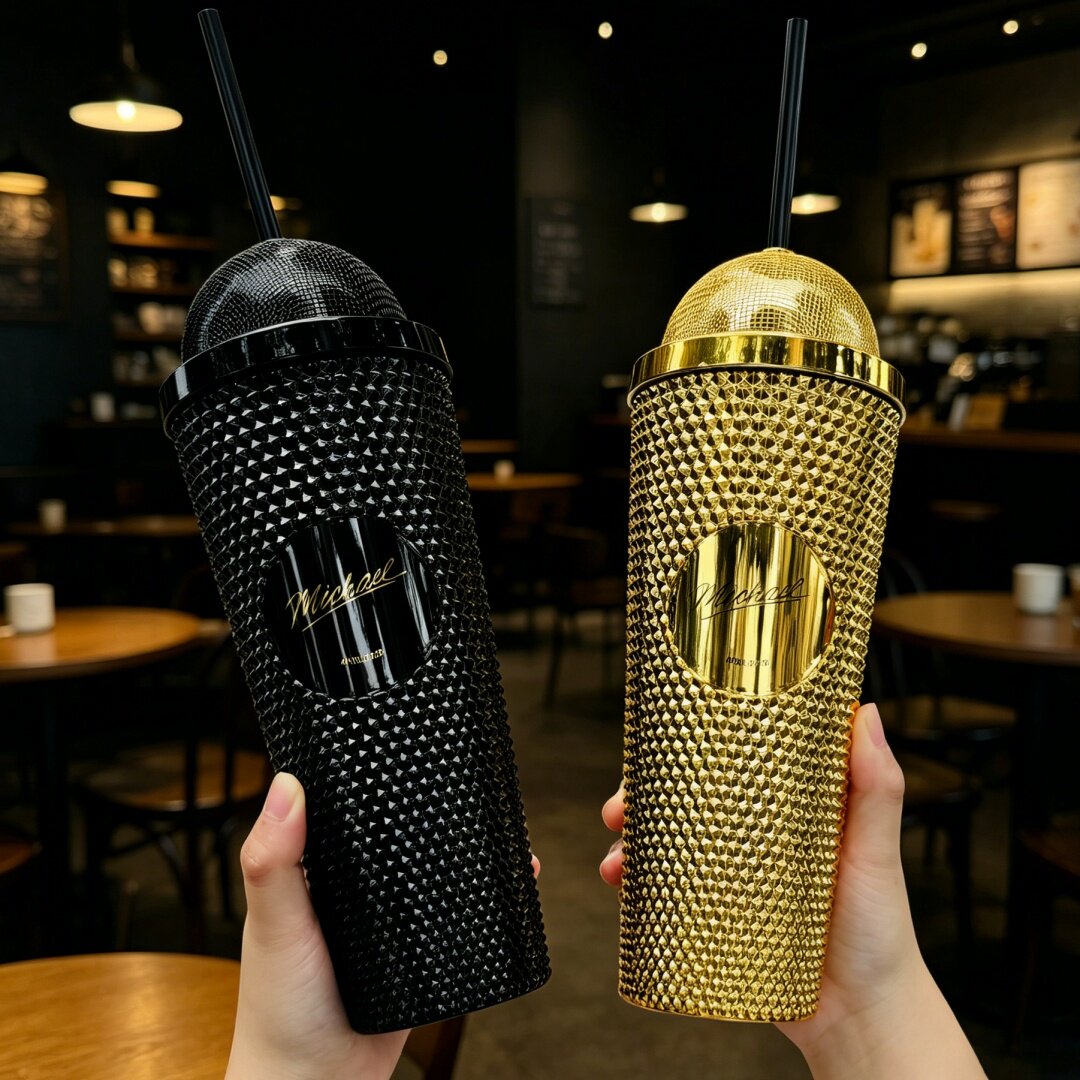 Travel Accessories Girly - 핫 마이클 라인 스톤 텀블러 크리에이티브