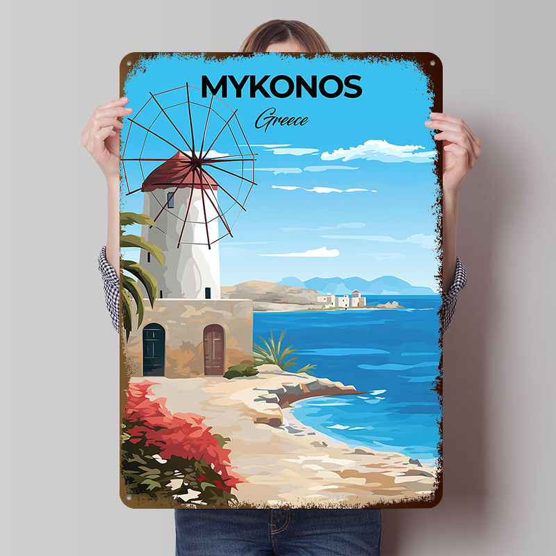 Travel Accessories Greece - 미코노스 그리스 여행 포스터 맞춤형 빈티지