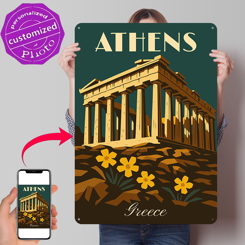 Travel Accessories Greece - 아테네 그리스 레트로 여행 금속 포스터