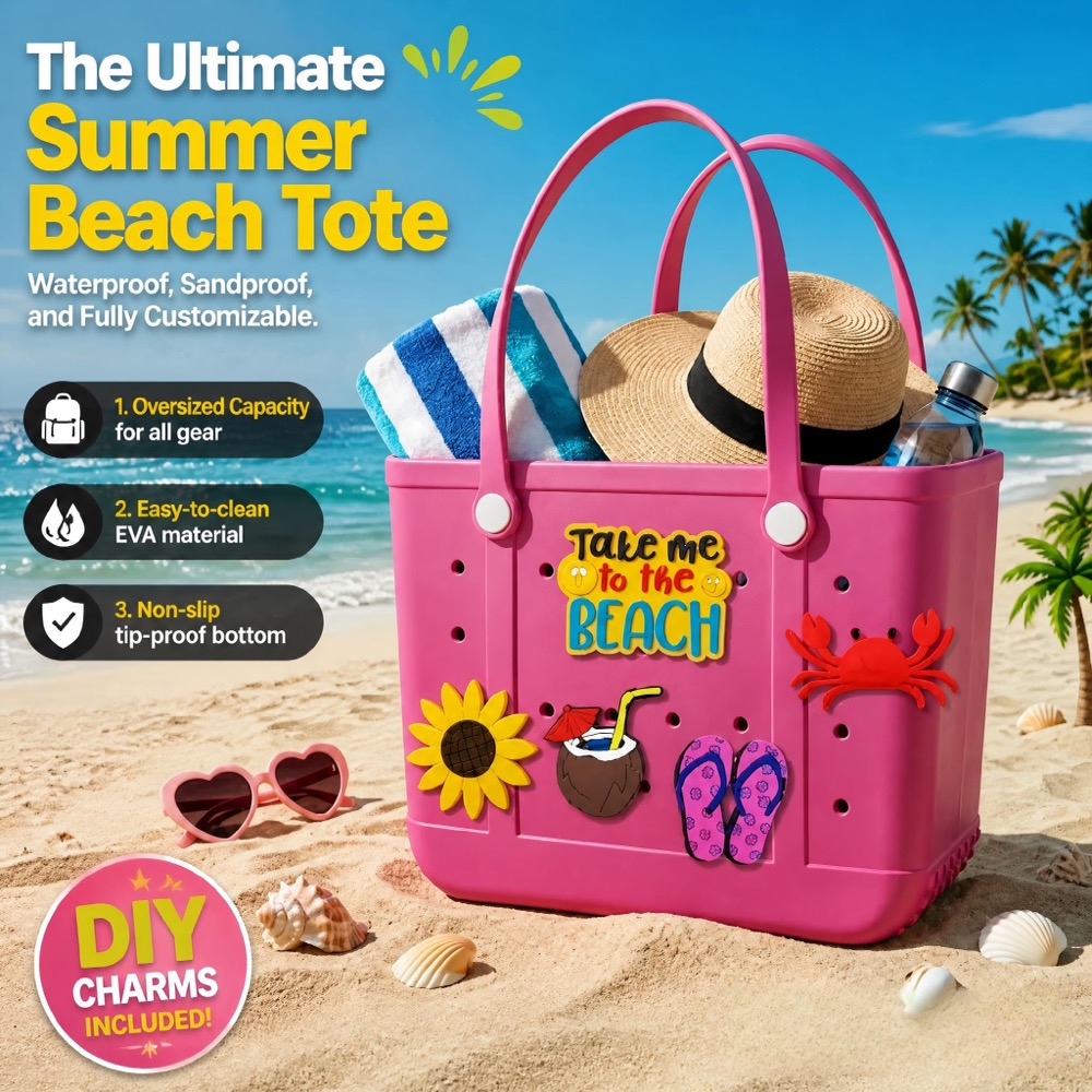Travel Accessories - 여성용 오버사이즈 고무 비치백 핸드백, 모래