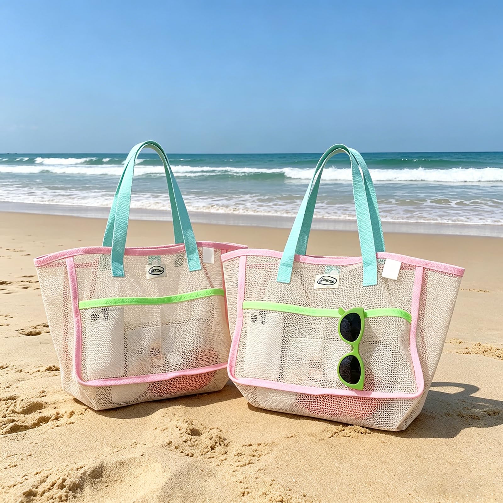 Travel Accessories - 여성용 비치백, 화려한 접이식 그물망 모래