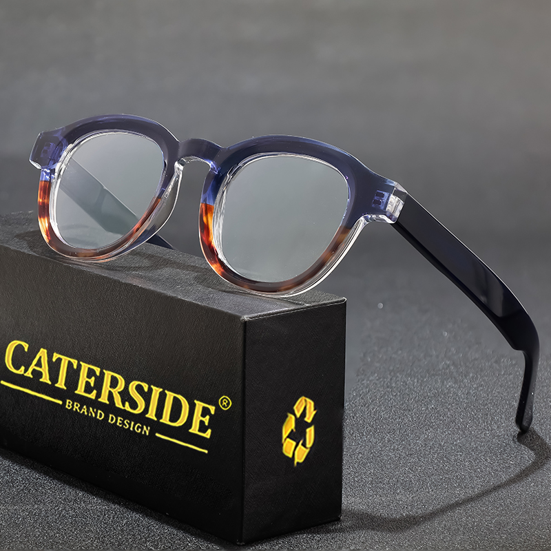 Travel Reading Accessories - CATERSIDE 남성용 라운드 안경 프레임 아세테이트
