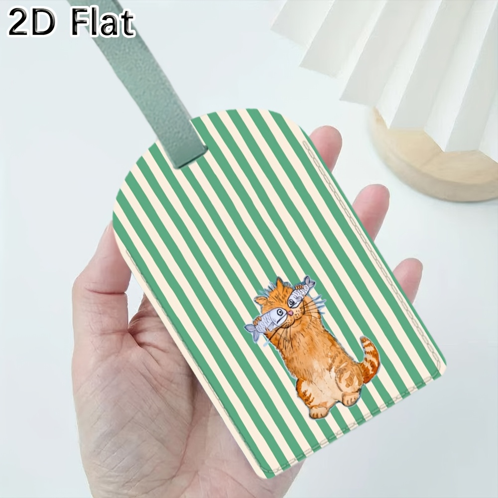 귀여운 고양이와 녹색 줄무늬 수하물 태그 여행용 수하물 - Luggage Tag Leather 리뷰 및 가격