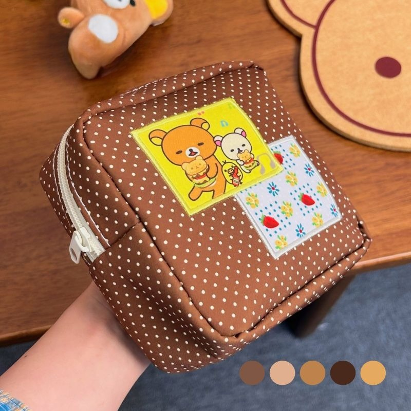카와이 리락쿠마 브라운 폴카 도트 화장품 가방 귀여운  - Travel Accessories Cute 리뷰 및 가격