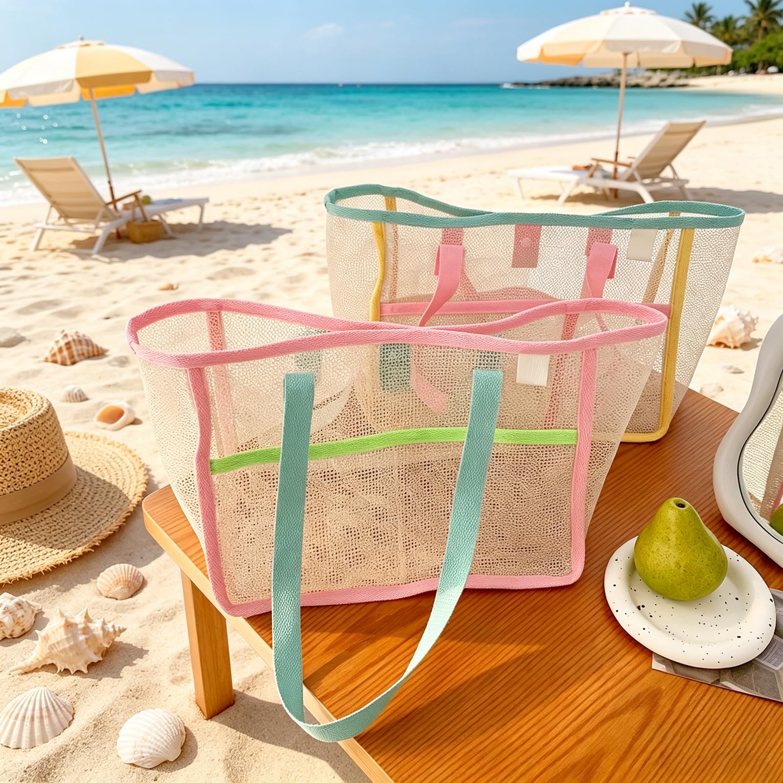 여성용 비치백, 화려한 접이식 그물망 모래 가방, 여행 - Travel Accessories 리뷰 및 가격