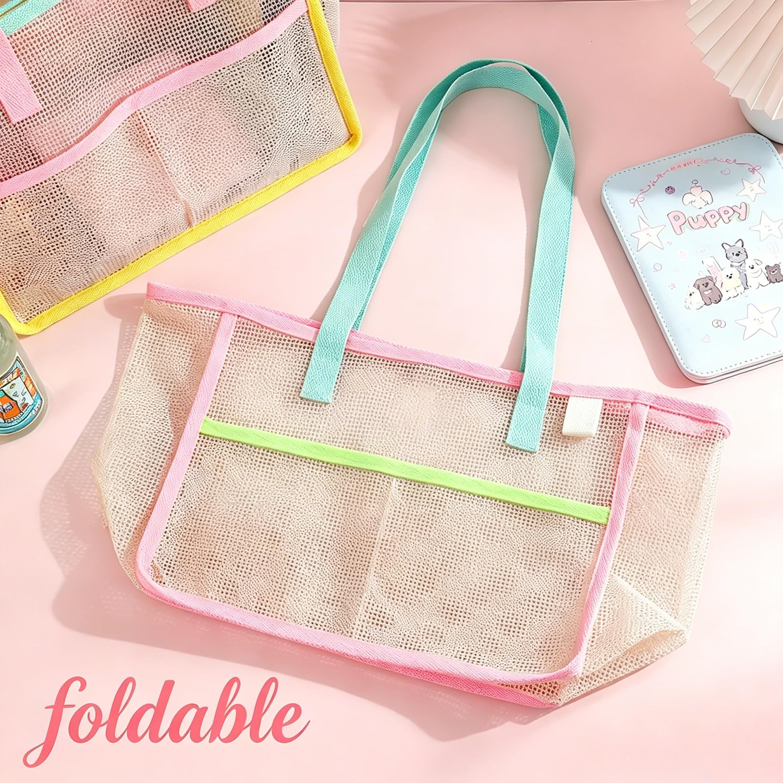 여성용 비치백, 화려한 접이식 그물망 모래 가방, 여행 - Travel Accessories 리뷰 및 가격
