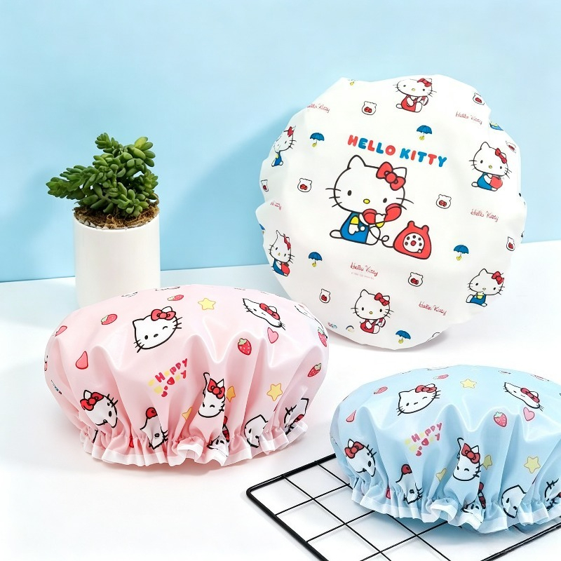 헬로 키티 프린트 더블 레이어 방수 샤워 캡 귀여운 만 - Travel Accessories In Japan 리뷰 및 가격