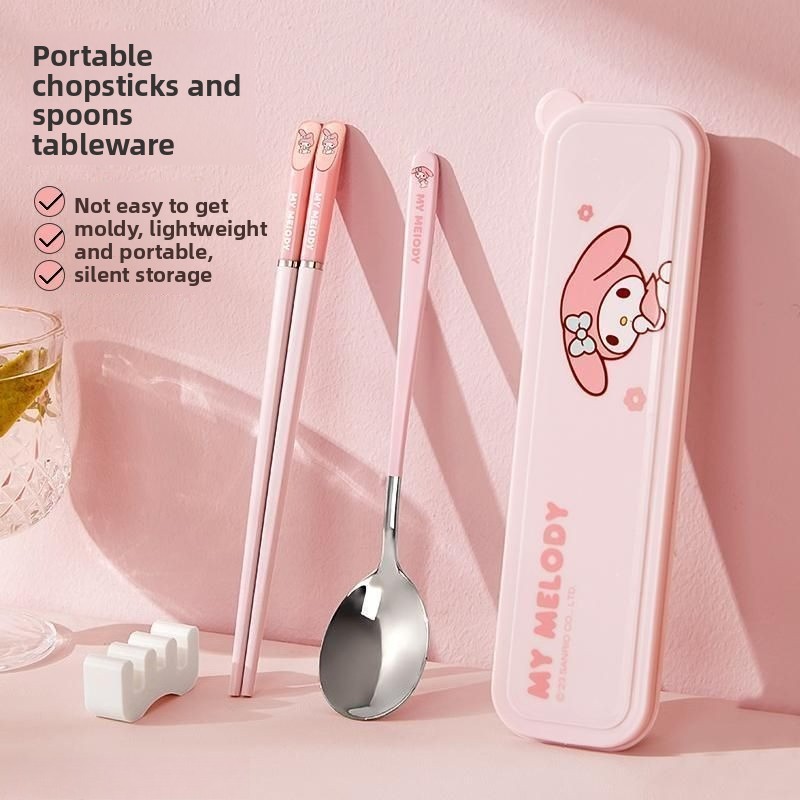 귀여운 만화 카와이 해골 모양 휴대용 수저 세트 스테인 - Travel Accessories Gifts For Women 리뷰 및 가격